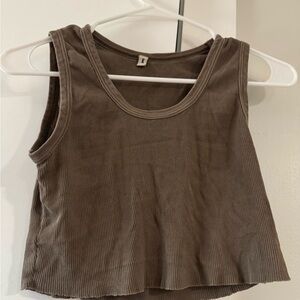 Elwood Casual Brown Ribbed Crop Tank Top